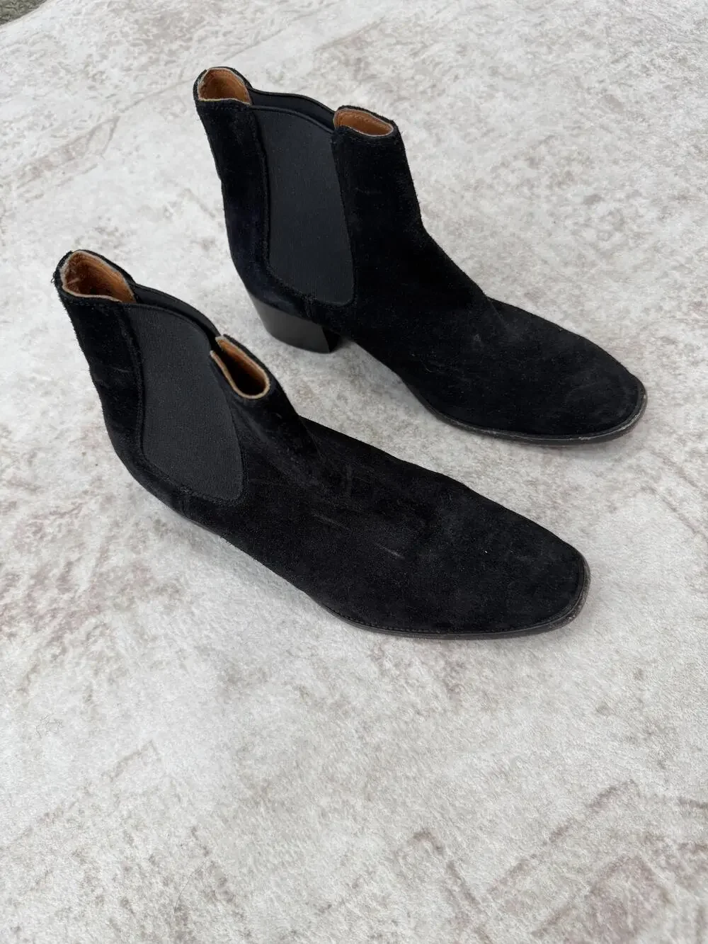Frye Boots Womens Size 8 Black Suede Chelsea Ankle Block Heel Pull On Booties